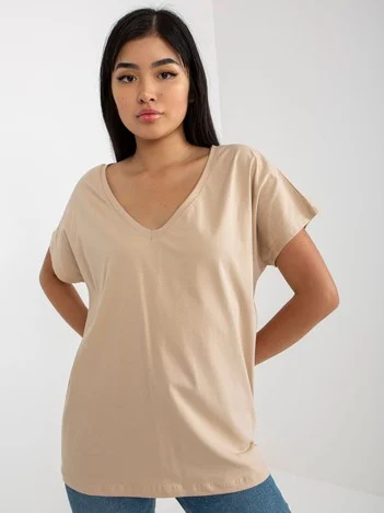 Tricou Dama Mini, Decolteu in V, BASIC FEEL GOOD, Bej Casual