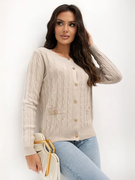 Pulover Dama Maneca lunga, Elegant, ITALY MODA, Bej Eleganta Office