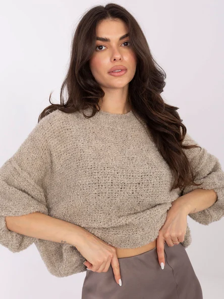 Pulover Dama Maneca 3/4, Decolteu rotund, ITALY MODA, Bej Casual