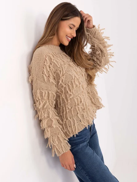Pulover Dama Maneca lunga, Boho, RUE PARIS, Bej