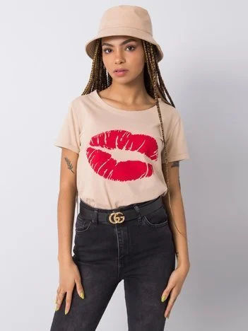 Tricou Dama Imprimat, Decolteu rotund, Och Bella, Bej