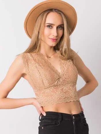 Top Dama Dantela, Decolteu in V, Och Bella, Bej