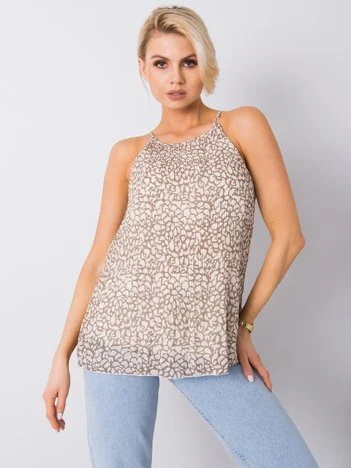 Top Dama Imprimat, Decolteu rotund, Sublevel, Bej