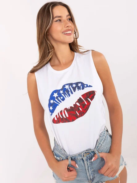 Top Dama Decolteu rotund, Bumbac, RUE PARIS, Alb