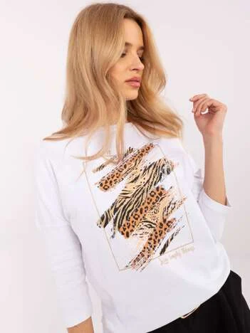 Bluza Dama Maneca 3/4, Animal print, Calimera, Alb
