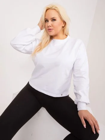 Hanorac Dama Maneca lunga, Decolteu rotund, BASIC FEEL GOOD, Alb Casual Marimi Mari