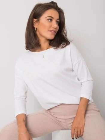 Bluza Dama Maneca 3/4, Decolteu barcuta, BASIC FEEL GOOD, Alb Casual