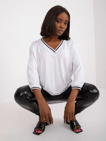 Bluza Dama Maneca 3/4, Decolteu in V, BASIC FEEL GOOD, Alb Eleganta Office