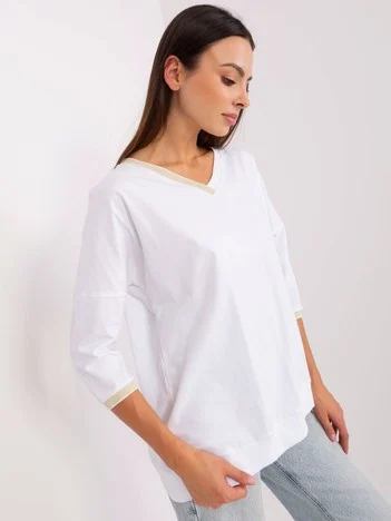 Bluza Dama Maneca 3/4, Decolteu in V, RUE PARIS, Alb Eleganta Office