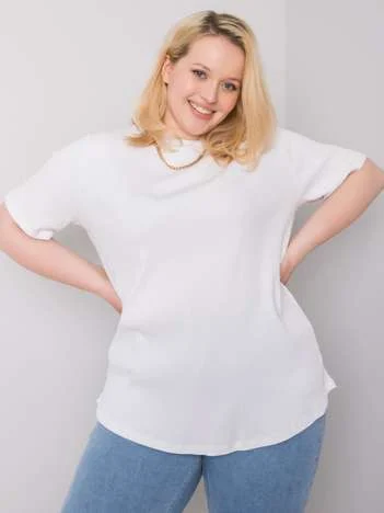 Bluza Dama Mini, Decolteu rotund, BASIC FEEL GOOD, Alb Eleganta Office Marimi Mari