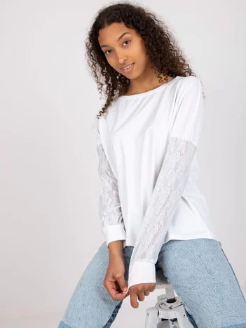 Bluza Dama Maneca lunga, Dantela, RUE PARIS, Alb Eleganta Office