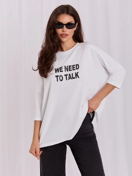 Bluza Dama Maneca 3/4, Decolteu rotund, RUE PARIS, Alb Eleganta Office