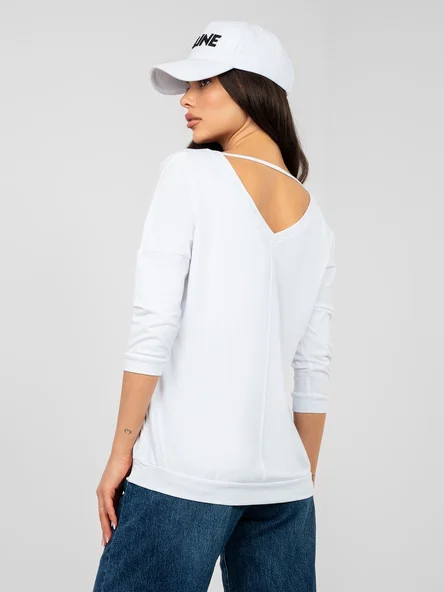 Bluza Dama Maneca 3/4, Decolteu in V, RUE PARIS, Alb