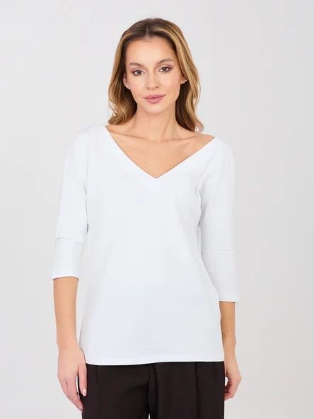 Bluza Dama Maneca 3/4, Decolteu in V, RUE PARIS, Alb