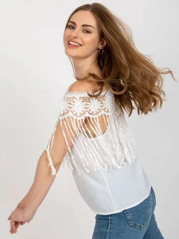 Bluza Dama Mini, Dantela, Ming Yi Fang, Alb Casual