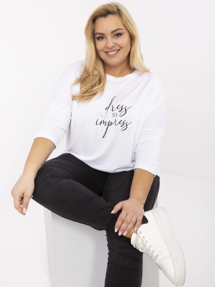 Bluza Dama Decolteu rotund, Viscoza, RELEVANCE, Alb Casual