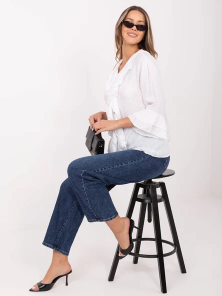 Camasa Dama Maneca lunga, Boho, ITALY MODA, Alb Eleganta Office