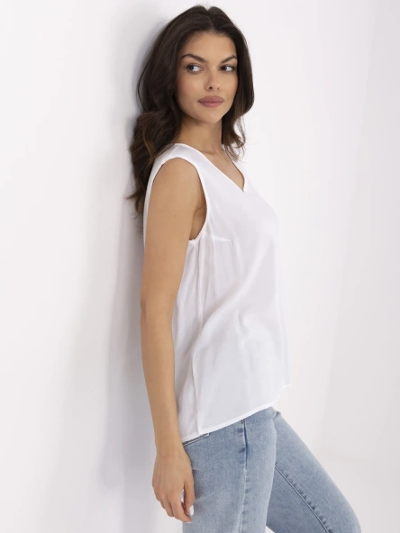 Bluza Dama Fara maneci, Decolteu rotund, Sublevel, Alb Casual Marimi Mari