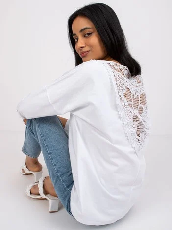 Bluza Dama Maneca 3/4, Dantela, RUE PARIS, Alb Eleganta Office