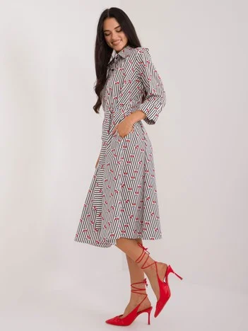Rochie Dama Midi, Dungi, LAKERTA, Negru Eleganta Office