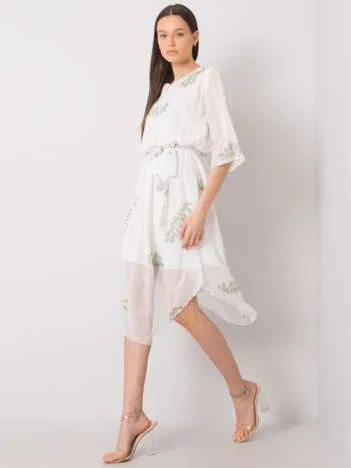 Rochie Dama Midi, Imprimat, LAKERTA, Alb Eleganta Office
