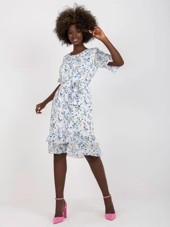 Rochie Dama Midi, Floral, LAKERTA, Albastru Eleganta Office