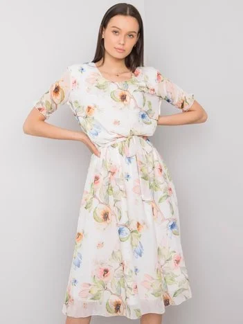 Rochie Dama Midi, Floral, LAKERTA, Alb Eleganta Office