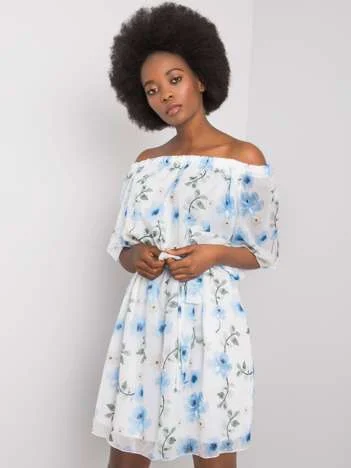 Rochie Dama Mini, Floral, LAKERTA, Albastru Eleganta Office