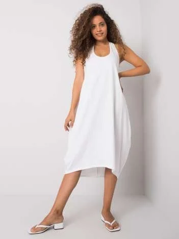 Rochie Dama Midi, Decolteu rotund, Och Bella, Alb Casual