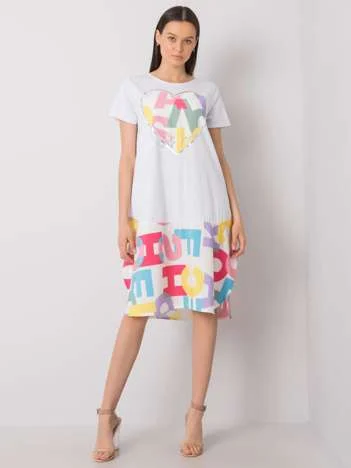 Rochie Dama Midi, Imprimat, ITALY MODA, Alb Casual