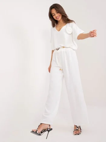 Pantaloni Dama Dreapta, Guler inalt, ITALY MODA, Alb Casual