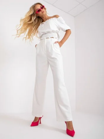 Pantaloni Dama Elegant, Guler inalt, RUE PARIS, Alb de Petrecere