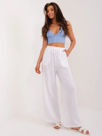 Pantaloni Dama Dreapta, Guler inalt, ITALY MODA, Alb Casual