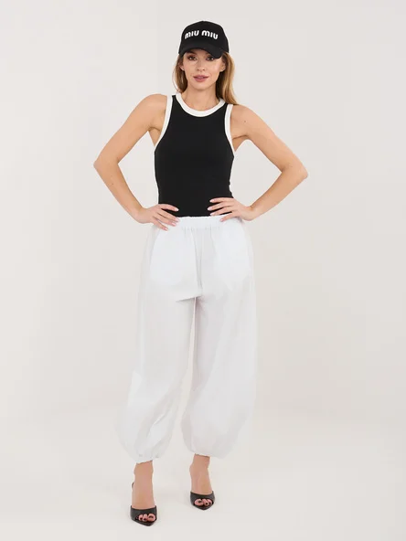 Pantaloni Dama 7/8, Mansete elastice, RUE PARIS, Alb Casual