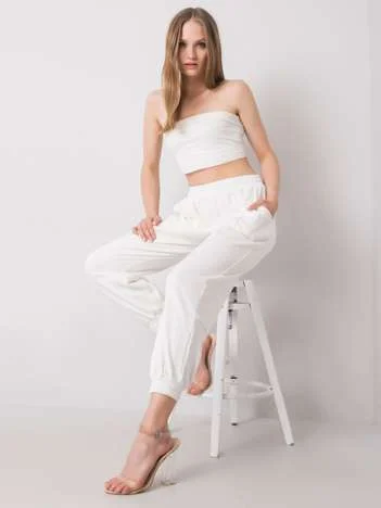 Pantaloni Trening Dama Mansete elastice, Bumbac, ex moda, Alb Casual