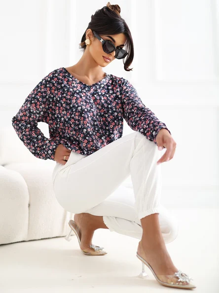 Pantaloni Dama Mansete elastice, Guler inalt, ITALY MODA, Alb Eleganta Office Marimi Mari
