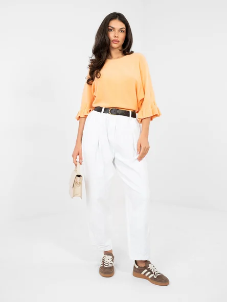 Pantaloni Dama Conica, Guler inalt, ITALY MODA, Alb Eleganta Office