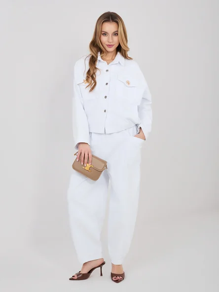 Pantaloni Dama Conica, Guler inalt, RUE PARIS, Alb Casual