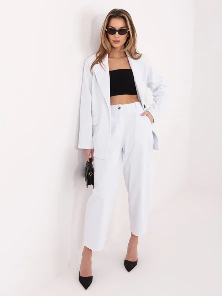 Pantaloni Dama Conica, Guler inalt, RUE PARIS, Alb Casual