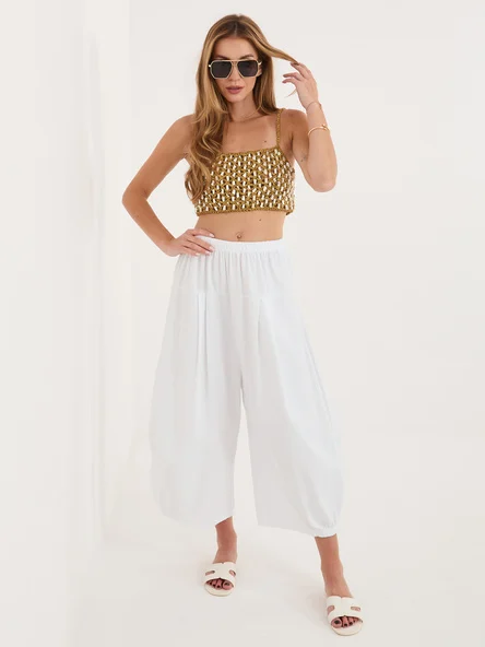 Pantaloni Dama 7/8, Larga, ITALY MODA, Alb
