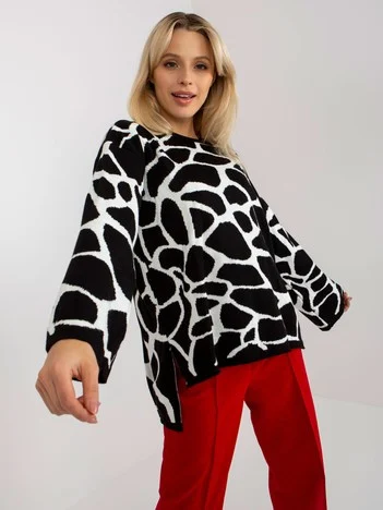 Pulover Dama Maneca lunga, Animal print, ASM, Negru Eleganta Office