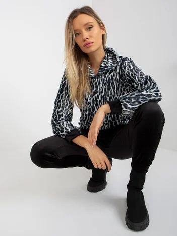 Compleu Dama Maneca lunga, Animal print, RUE PARIS, Negru Casual