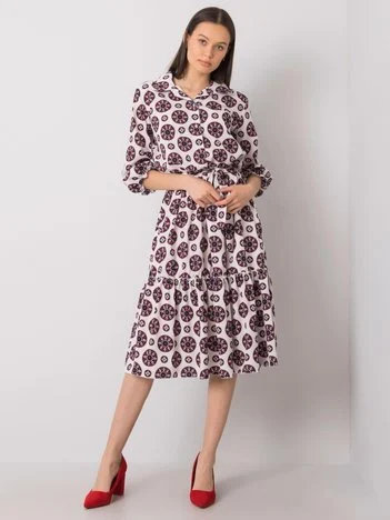 Rochie Dama Midi, Imprimat, LAKERTA, Rosu Eleganta Office