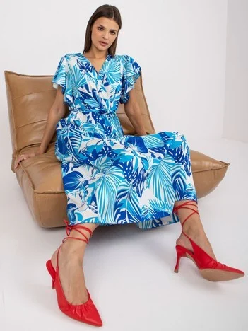Rochie Dama Maxi, Imprimat, ITALY MODA, Albastru Eleganta Office