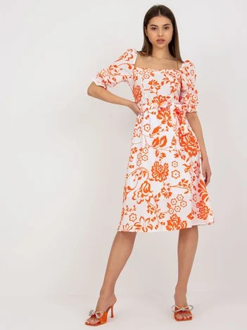 Rochie Dama Midi, Imprimat, LAKERTA, Portocaliu de Vara