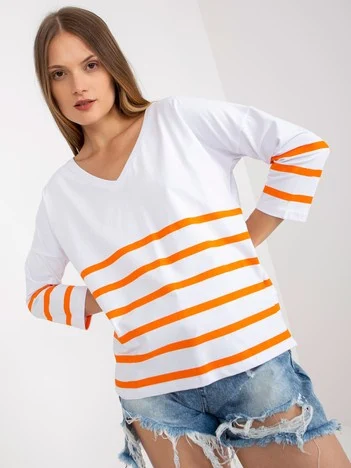 Bluza Dama Maneca 3/4, Dungi, RUE PARIS, Alb Eleganta Office