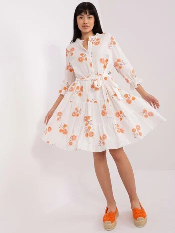 Rochie Dama Maneca 3/4, Lejera, LAKERTA, Portocaliu Eleganta Office