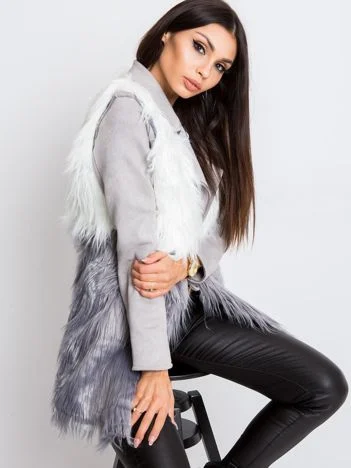 Vesta Dama Fara maneci, Elegant, Wool Fashion Italia, Gri Eleganta Office