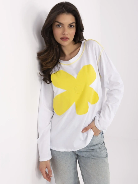 Bluza Dama Maneca lunga, Floral, ITALY MODA, Galben Casual