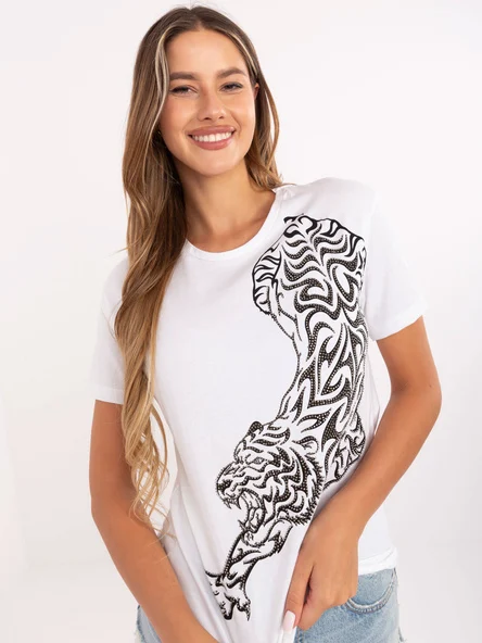 Tricou Dama Animal print, Decolteu rotund, H&B, Alb